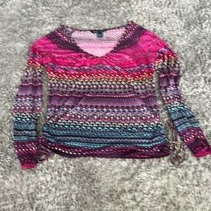 French Connection FCUK Long sleeve Vneck blouse Colorful Funky Top Shirt Silk